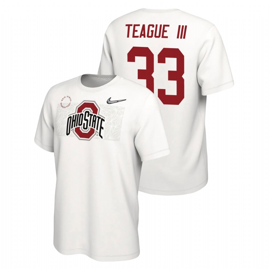 Ohio State Buckeyes Men's NCAA Master Teague III #33 White Nike Playoff College Football T-Shirt WSW6149SH